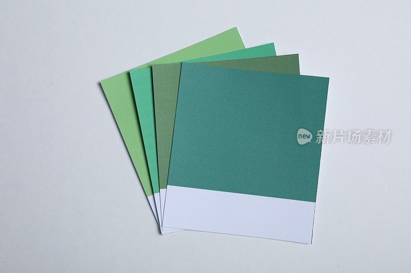 浅色背景上的绿色阴影的颜色样本卡，顶视图