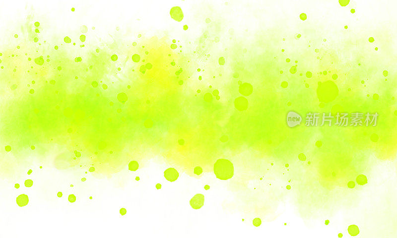 抽象水彩背景与油漆飞溅-绿色，黄色