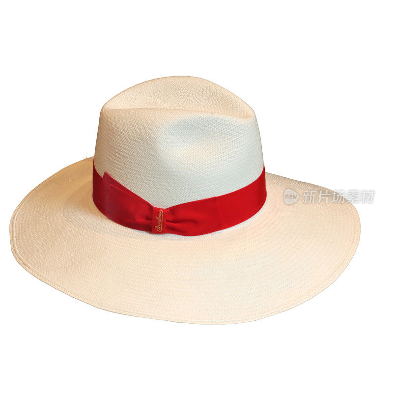优雅的白色软呢帽配红丝带