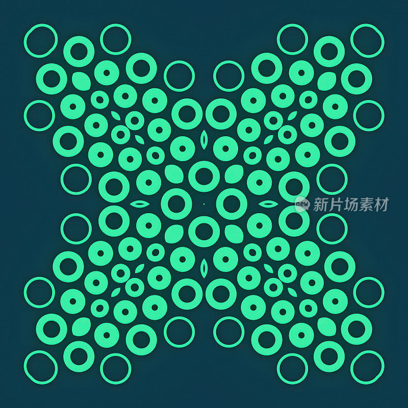 绿色圆圈图案的抽象构图。三维渲染图