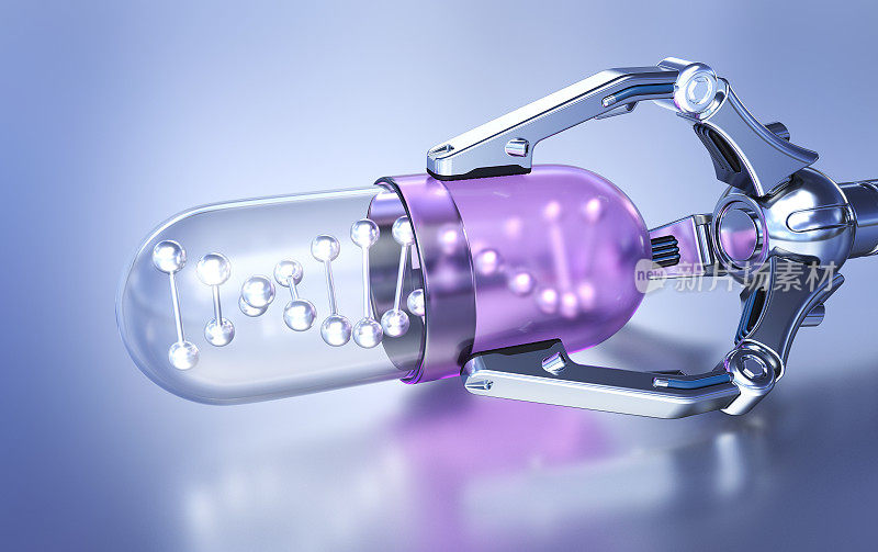 机器人手臂持有的胶囊与DNA结构