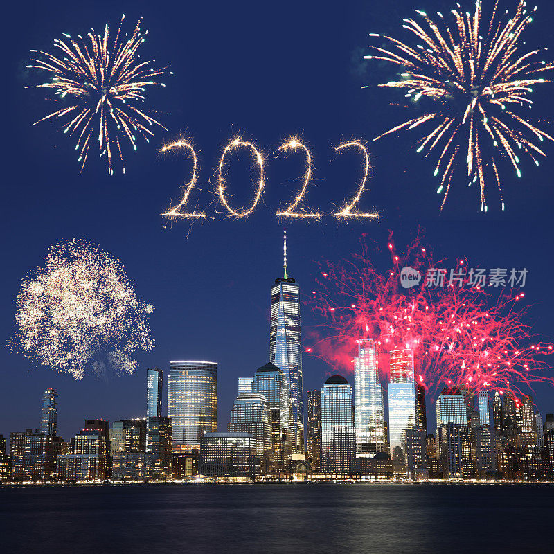 2022年新年烟花纽约曼哈顿