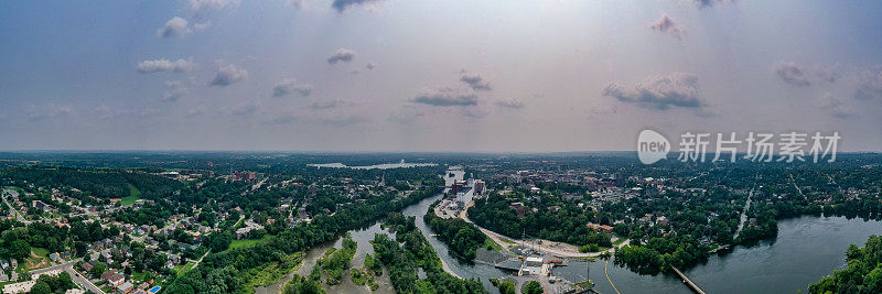 空中城市景观，奥托纳比河和扶轮公园，彼得伯勒，加拿大