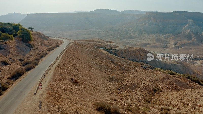 鸟瞰图的海拔山路在上午高的山脉背景