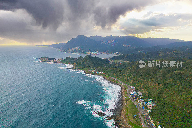 台湾台北北海岸滨海公路的空拍