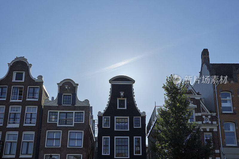 荷兰阿姆斯特丹运河房屋的剪影