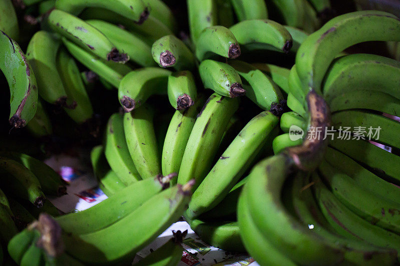 毛里求斯印度市场上的绿香蕉。
