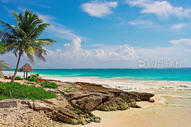 尤卡坦半岛加勒比海的热带海滩。墨西哥。