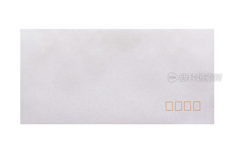 空白的白纸信封，在白色背景上孤立，复制空间