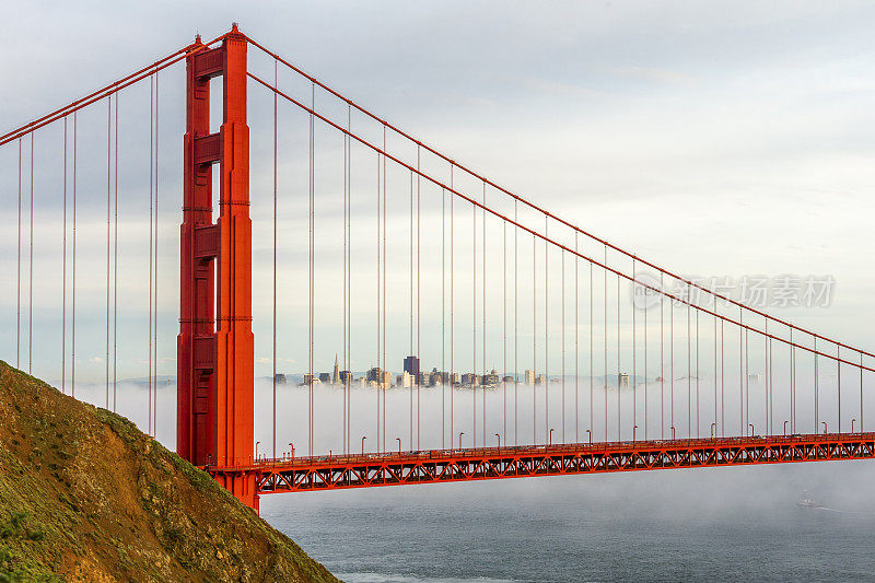 金门大桥和旧金山低雾天际线