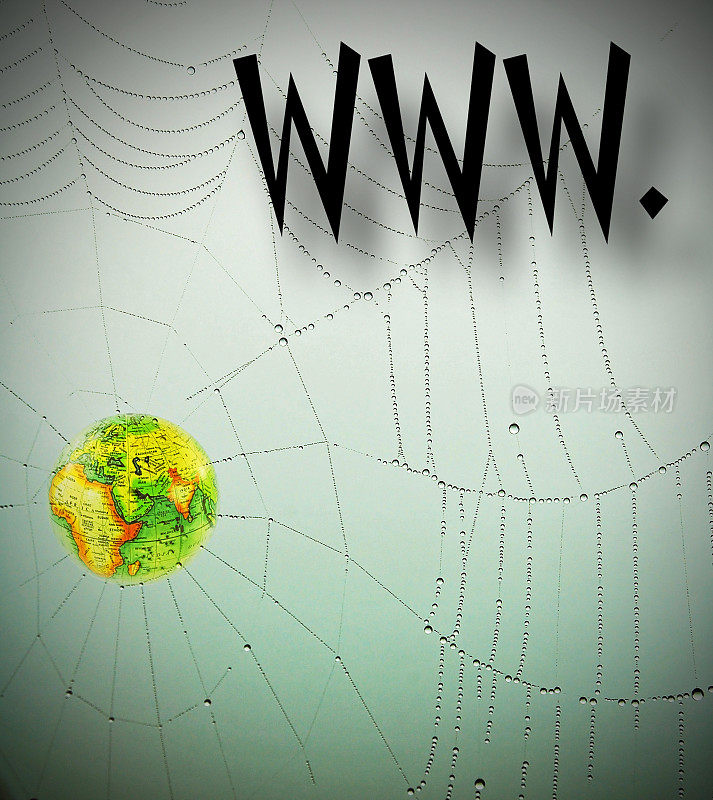 WWW。用一张蜘蛛网——蜘蛛网里的地球。