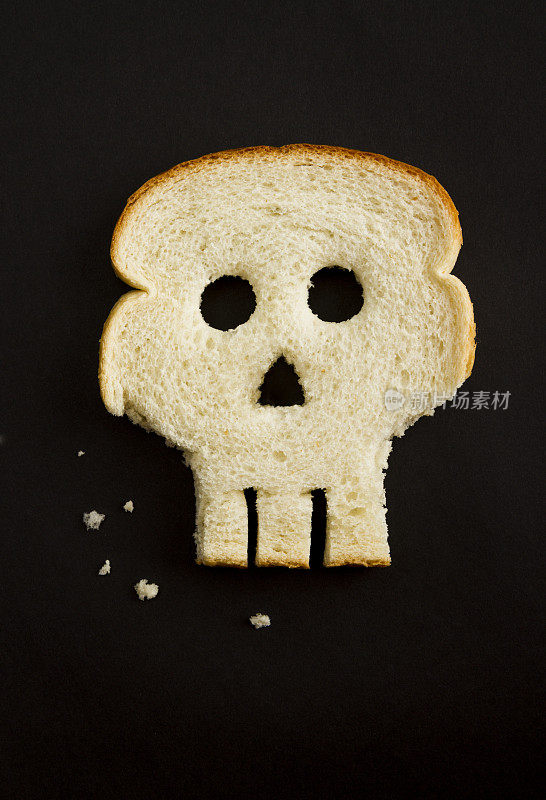 面包形状像头骨-不健康的麸质概念