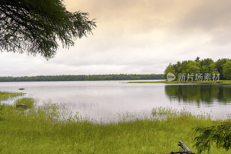 凯吉姆库吉克湖被树木环绕的广角镜头。