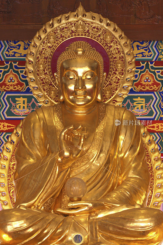 美丽金佛像在泰国寺庙冥想