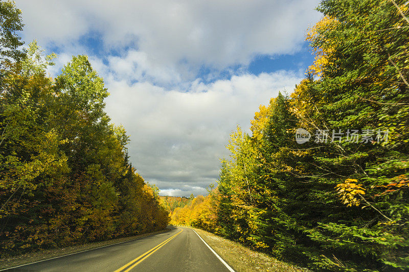 在Québec拉毛里西国家公园的道路，加拿大。