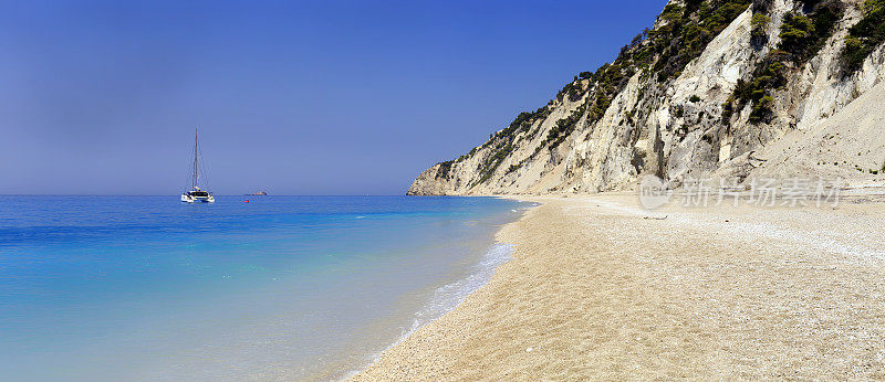 全景Egremni海滩在Lefkada，爱奥尼亚群岛，希腊
