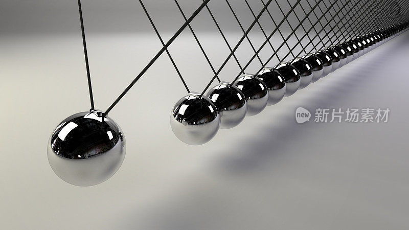 因果概念，白色背景上无限钢铁牛顿的摇篮(3d插图)