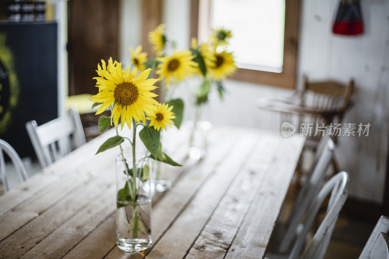 桌上放着向日葵