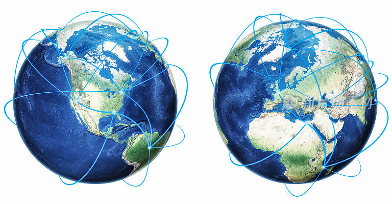 美国和欧洲大陆和连接网络概念