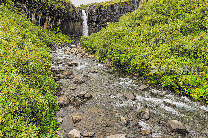 冰岛Skaftefell国家公园的Svartifoss瀑布