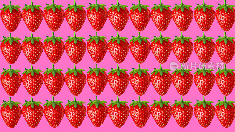 甜蜜的亮点:一群草莓，一颗被吃掉了，从人群中脱颖而出，以4K分辨率拍摄