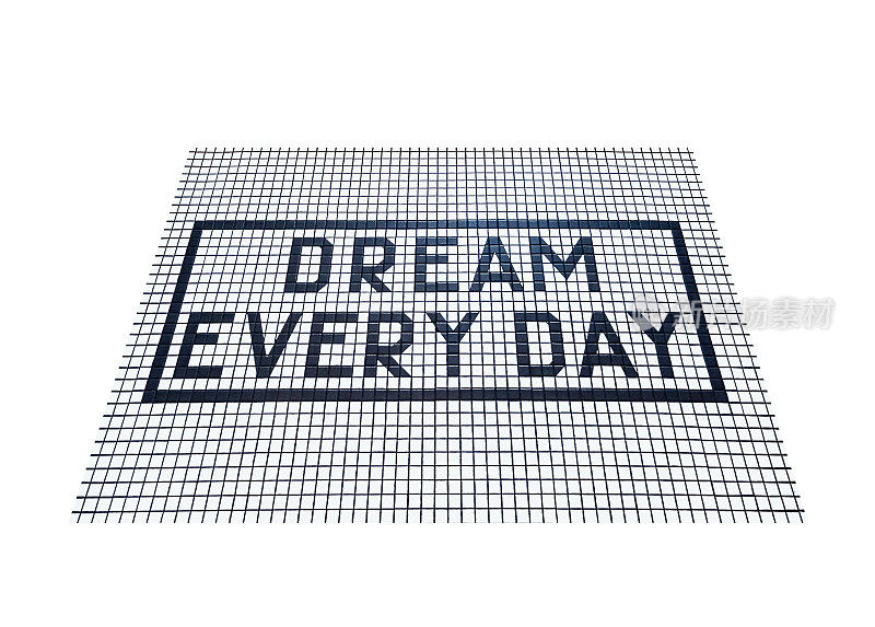 梦想每天-字在瓷砖地板上-剪出在白色背景