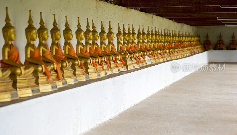 老挝寺庙中的金佛雕像