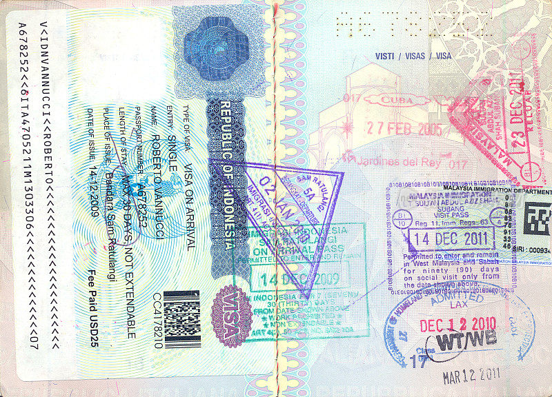 欧洲护照上有不同的外国签证