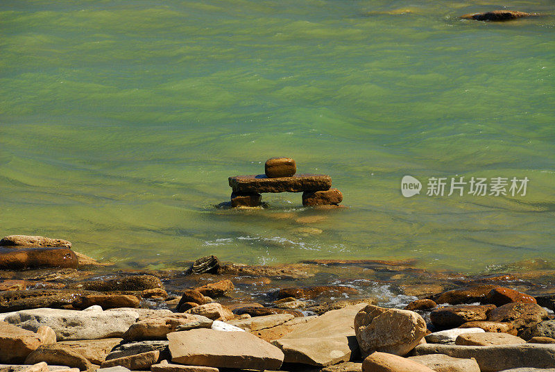 湖中岩石的高角度视图