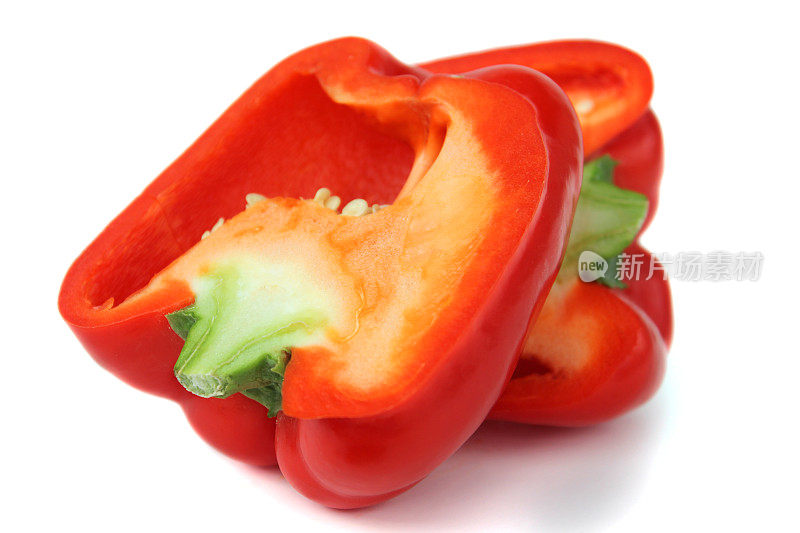 解剖红辣椒图像，横截面，切成两半，种子，茎