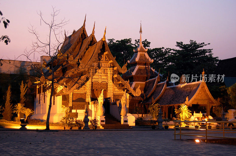 日落时分的寺庙，佛寺寺，清迈