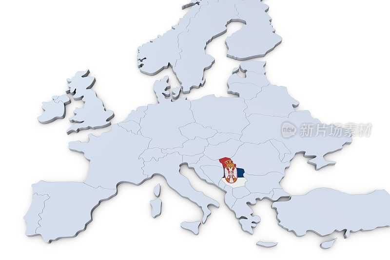 欧洲地图，塞尔维亚突出显示