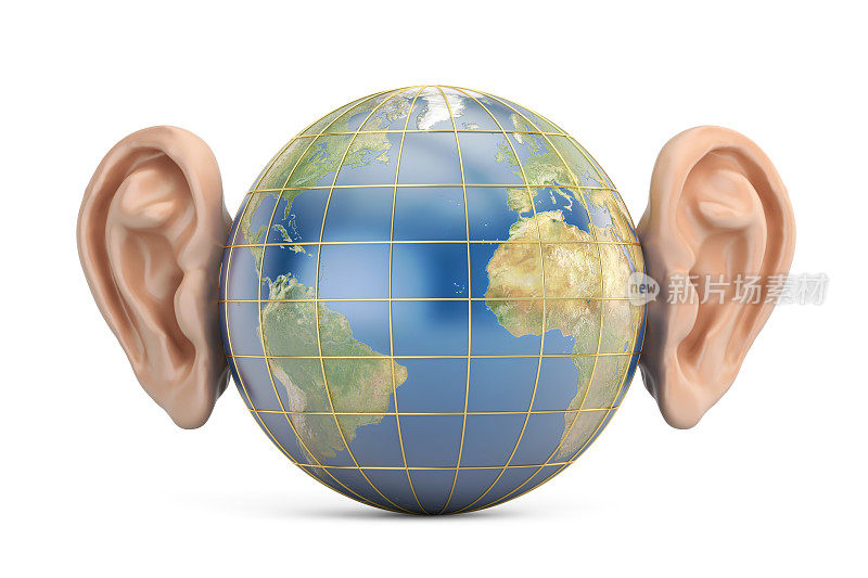 有耳朵的地球，3D渲染