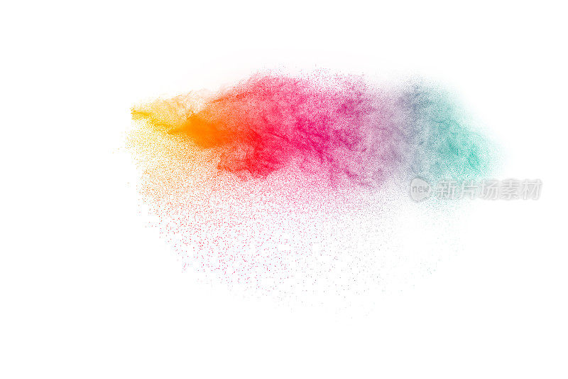彩色粉末爆炸隔离在白色背景上。