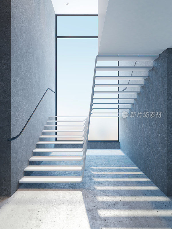 阁楼的现代楼梯，3d渲染