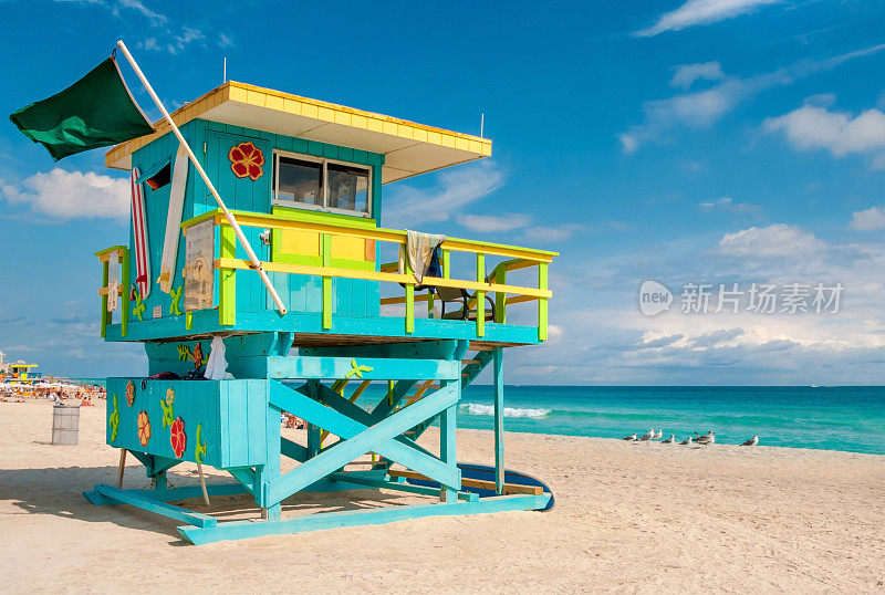佛罗里达州迈阿密海滩南海滩的救生员塔