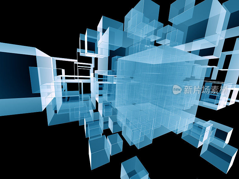 抽象的立体空间，在纳米技术、科学和工程隐喻中的三维插图