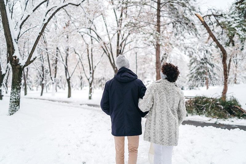 雪中的年轻夫妇