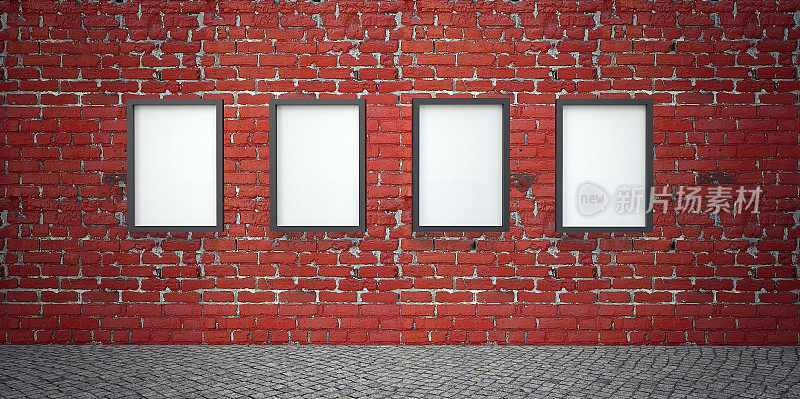 仿空间框架，红砖墙上条幅，石材地板-舞台灯光