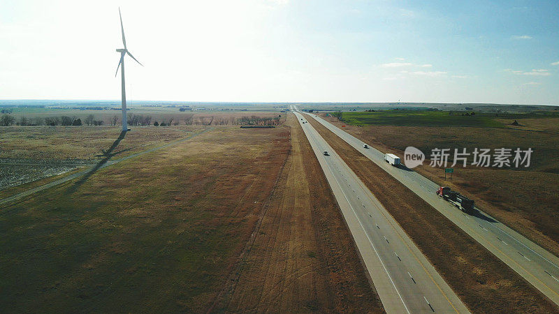 堪萨斯州公路和风力涡轮机照片系列