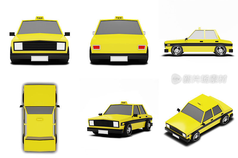 黄色玩具车的三维渲染。