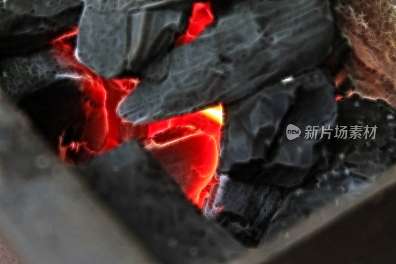 燃烧的煤，电脑生成的图像