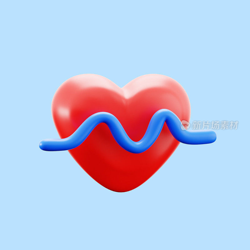 爱灶台与心跳脉搏图形线为心脏病监护符号医院三维图标插图渲染设计