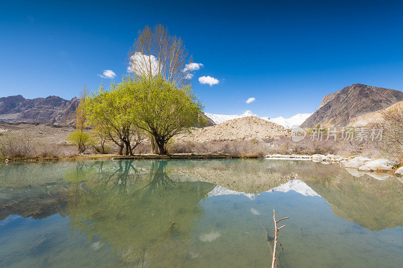 自然景观巴基斯坦秋天的喀喇昆仑山脉，乔戈里峰和南迦帕尔巴特，帕苏山谷和冰川。