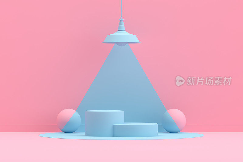 3D空白产品站，平台与灯光在粉红色背景，