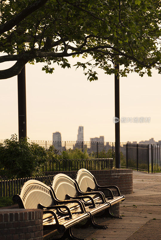 纽约市一个公园里空荡荡的长椅