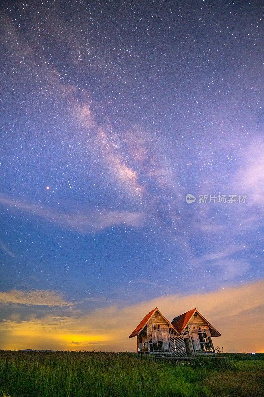 银河系与星星和空间美丽的景观绿色稻田准备在越南西北部的梯田日落山在木仓寨，颜白，越南