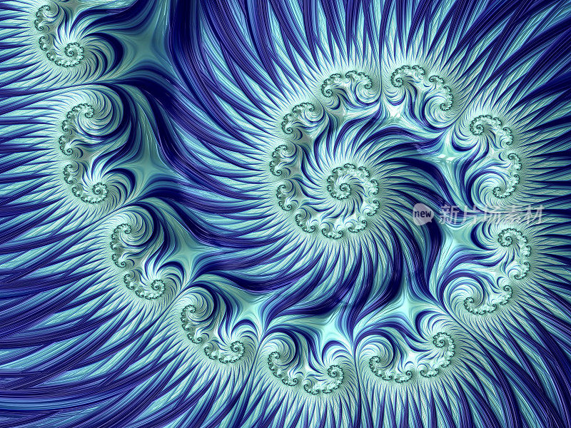 分形鹦鹉螺蓝色海军蓝绿松石浅白色螺旋图案气旋海贝壳粉夏季波浪纹理鹦鹉螺背景数字生成图像
