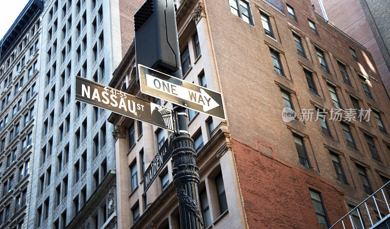 纽约市曼哈顿下城的路标。