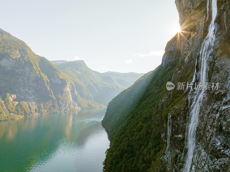 挪威Geirangerfjord七姐妹瀑布鸟瞰图